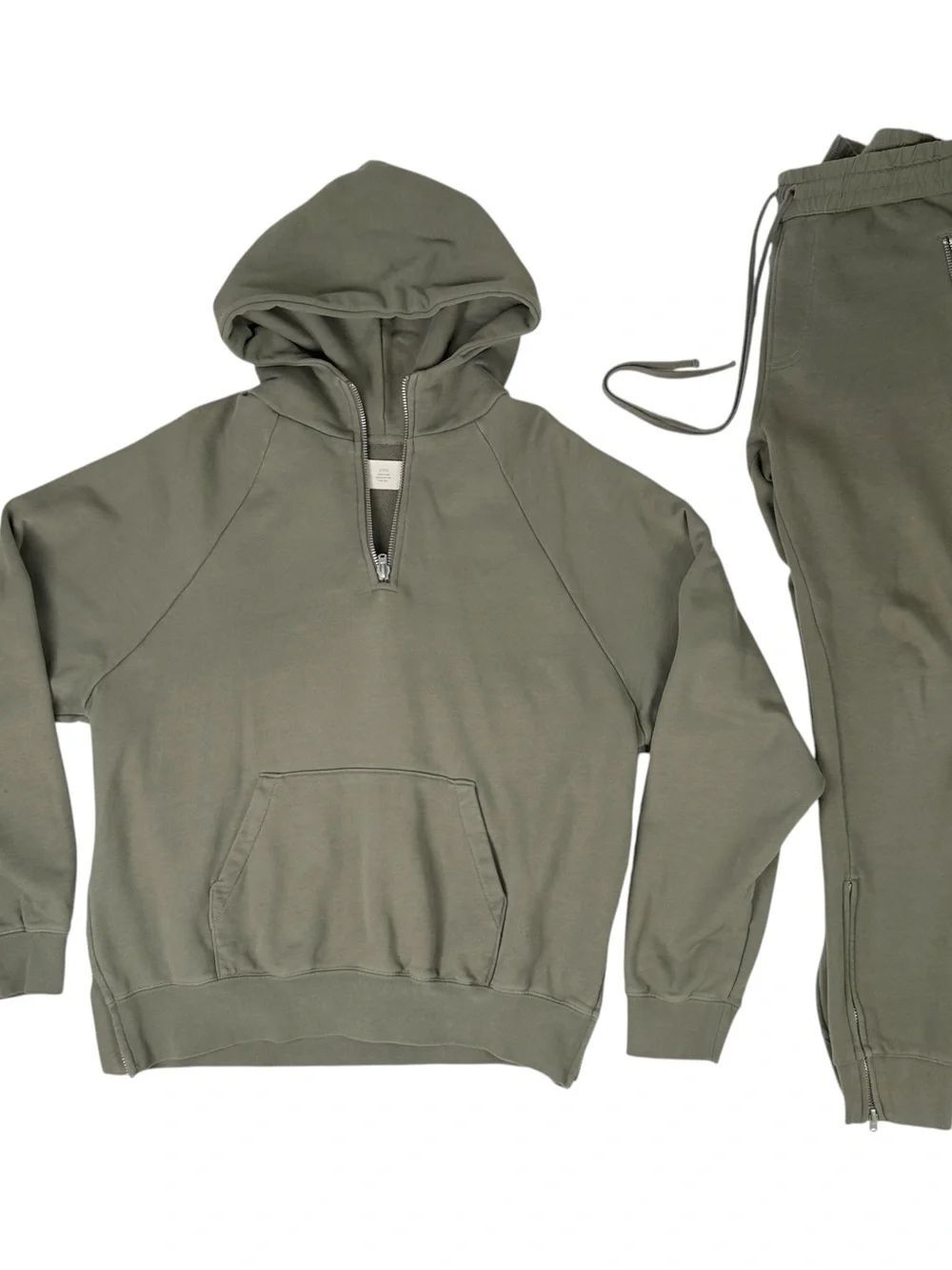 FOG x Pacsun Fear of God Essentials Mens M 1/4 Zip Hoodie SweatPant Olive Set